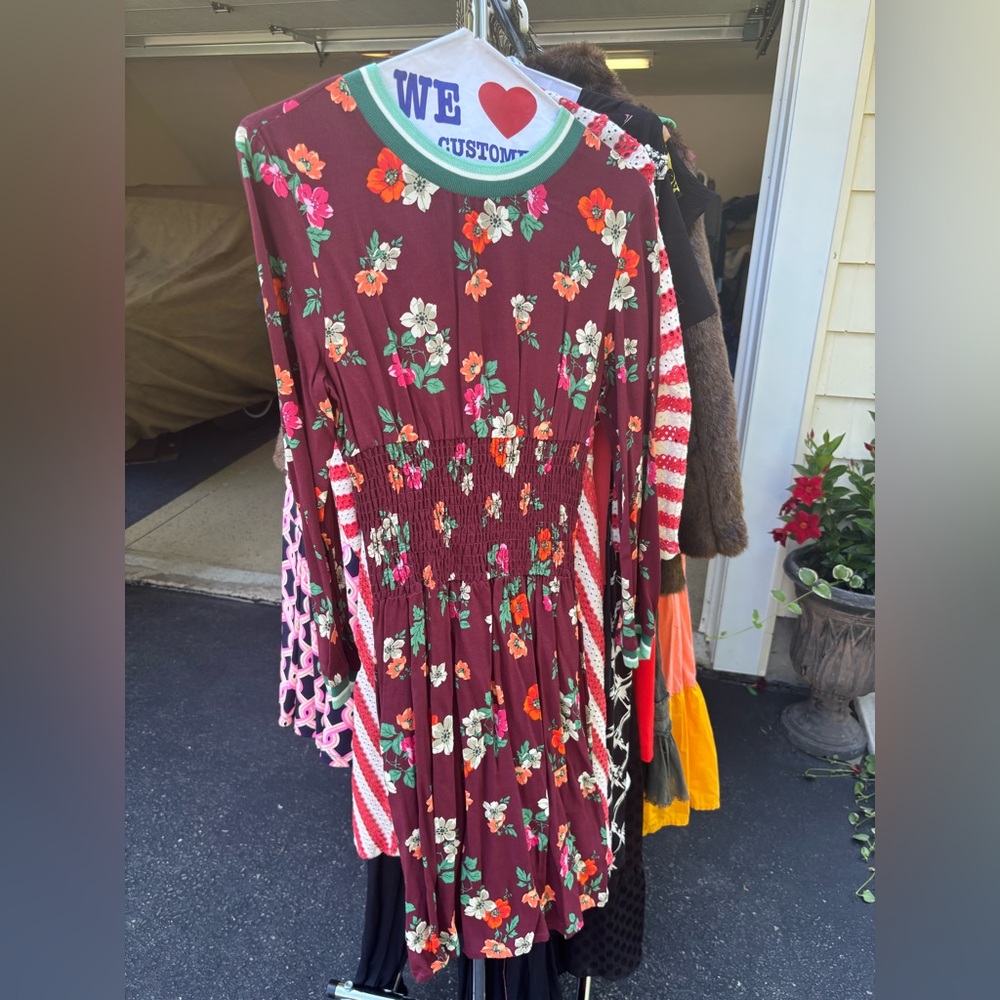 Maje Burgundy Floral Smocked Waist Dress